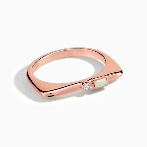 18KT Rose Gold Vermeil Baguette Opal Puzzle Stacking Ring - Minimal Mood Front View