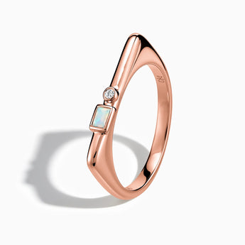 18KT Rose Gold Vermeil Baguette Opal Puzzle Stacking Ring - Minimal Mood Side View