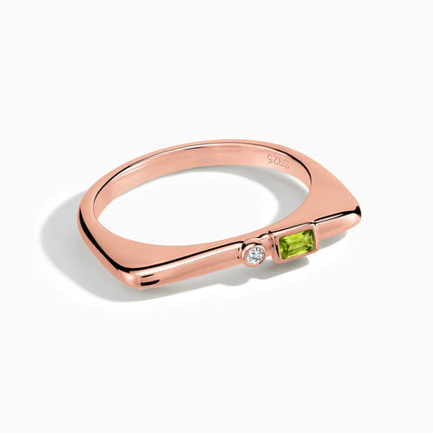 18KT Rose Gold Vermeil Baguette Peridot Puzzle Stacking Ring - Minimal Mood Front View