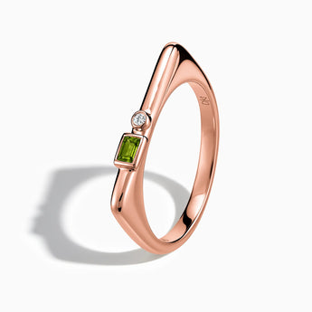 18KT Rose Gold Vermeil Baguette Peridot Puzzle Stacking Ring - Minimal Mood Side View