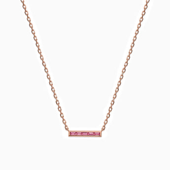 18KT Rose Gold Vermeil Baguette Pink Tourmaline Bar Necklace - Lucid Line Front View