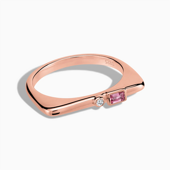18KT Rose Gold Vermeil Baguette Pink Tourmaline Puzzle Stacking Ring - Minimal Mood Front View