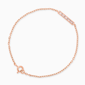 18KT Rose Gold Vermeil Baguette Rose Quartz Bar Bracelet - Sleek Horizon Front View