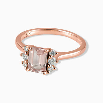 18KT Rose Gold Vermeil Baguette Rose Quartz Ring – Seraph Front View