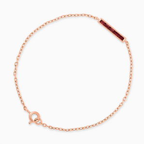 18KT Rose Gold Vermeil Baguette Ruby Bar Bracelet - Sleek Horizon Front View