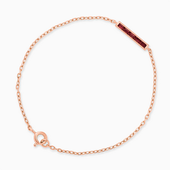 18KT Rose Gold Vermeil Baguette Ruby Bar Bracelet - Sleek Horizon Front View