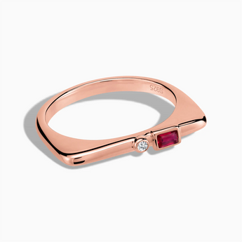 18KT Rose Gold Vermeil Baguette Ruby Puzzle Stacking Ring - Minimal Mood Front View