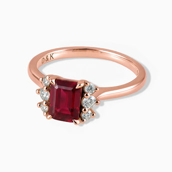 18KT Rose Gold Vermeil Baguette Ruby Ring – Seraph Front View
