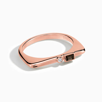 18KT Rose Gold Vermeil Baguette Smoky Quartz Puzzle Stacking Ring - Minimal Mood Front View