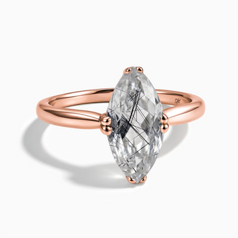 18KT Rose Gold Vermeil Black Rutilated Quartz Marquise Ring - Silent Glow Front View