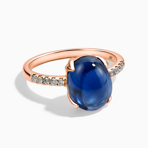 18KT Rose Gold Vermeil Blue Sapphire Cabochon Ring - Minimal Spiritual Front View