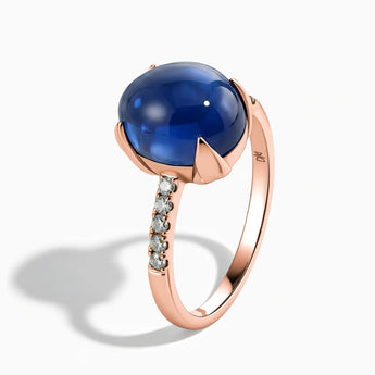 18KT Rose Gold Vermeil Blue Sapphire Cabochon Ring - Minimal Spiritual Side View