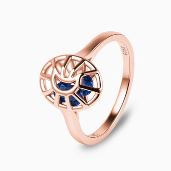 18KT Rose Gold Vermeil Blue Sapphire Crescent Moon Hollow Oval Shaker Ring - Soul Cage Side View