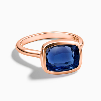 18KT Rose Gold Vermeil Blue Sapphire Cushion Ring - Pure Hush Front View