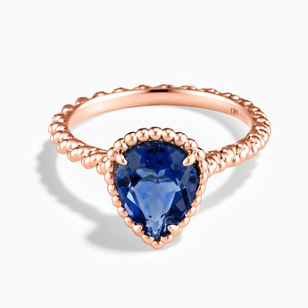 18KT Rose Gold Vermeil Blue Sapphire Pear Ring - Still Light Front View