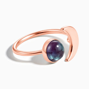 18KT Rose Gold Vermeil Cabochon Alexandrite Crescent Open Ring - Cosmic Path Front View