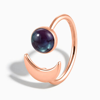 18KT Rose Gold Vermeil Cabochon Alexandrite Crescent Open Ring - Cosmic Path Side View
