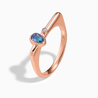 18KT Rose Gold Vermeil Cabochon Alexandrite Puzzle Stacking Ring - Minimal Bubble Side View