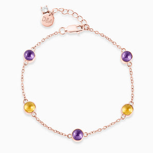 18KT Rose Gold Vermeil Cabochon Amethyst & Citrine Bracelet - Constellation Front View