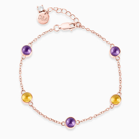 18KT Rose Gold Vermeil Cabochon Amethyst & Citrine Bracelet - Constellation Front View