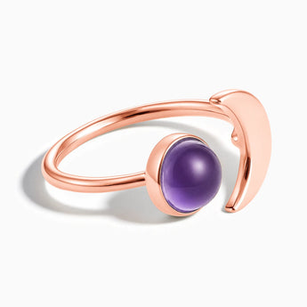18KT Rose Gold Vermeil Cabochon Amethyst Crescent Open Ring - Cosmic Path Front View