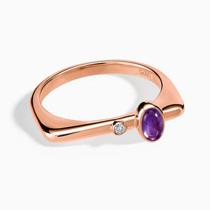 18KT Rose Gold Vermeil Cabochon Amethyst Puzzle Stacking Ring - Minimal Bubble Front View