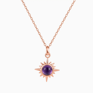 18KT Rose Gold Vermeil Cabochon Amethyst Radiant Necklace - Sunburst Front View