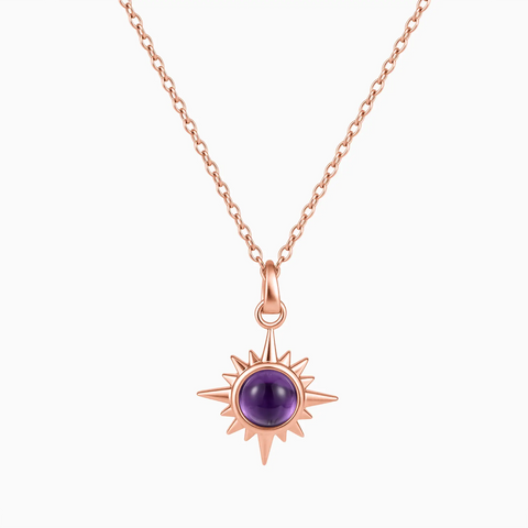 18KT Rose Gold Vermeil Cabochon Amethyst Radiant Necklace - Sunburst Front View
