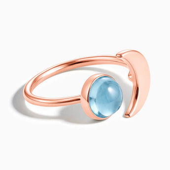 18KT Rose Gold Vermeil Cabochon Aquamarine Crescent Open Ring - Cosmic Path Front View