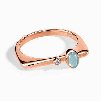 18KT Rose Gold Vermeil Cabochon Aquamarine Puzzle Stacking Ring - Minimal Bubble Front View