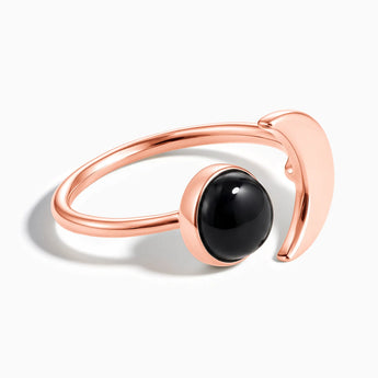 18KT Rose Gold Vermeil Cabochon Black Onyx Crescent Open Ring - Cosmic Path Front View