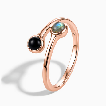 18KT Rose Gold Vermeil Cabochon Black Onyx & Labradorite Ring - Twins Collection Side View
