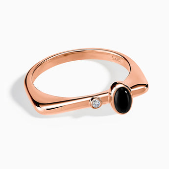 18KT Rose Gold Vermeil Cabochon Black Onyx Puzzle Stacking Ring - Minimal Bubble Front View
