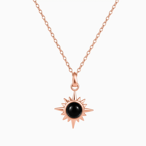 18KT Rose Gold Vermeil Cabochon Black Onyx Radiant Necklace - Sunburst Front View