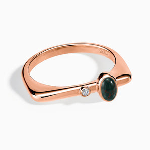 18KT Rose Gold Vermeil Cabochon Bloodstone Puzzle Stacking Ring - Minimal Bubble Front View