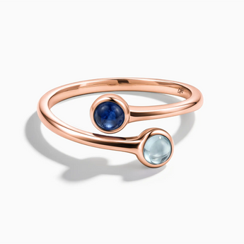 18KT Rose Gold Vermeil Cabochon Blue Sapphire & Aquamarine Ring - Twins Collection Front View