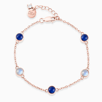 18KT Rose Gold Vermeil Cabochon Blue Sapphire & Moonstone Bracelet - Constellation Front View