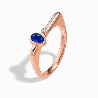 18KT Rose Gold Vermeil Cabochon Blue Sapphire Puzzle Stacking Ring - Minimal Bubble Side View