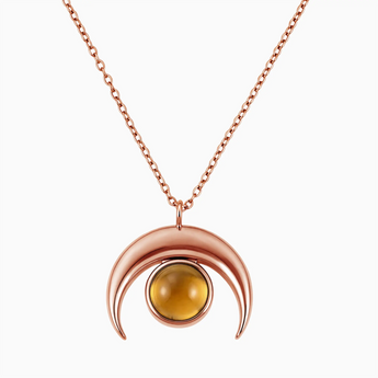 18KT Rose Gold Vermeil Cabochon Citrine Crescent Moon Necklace - Lunar Halo Front View