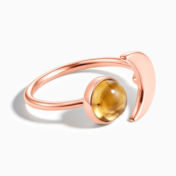 18KT Rose Gold Vermeil Cabochon Citrine Crescent Open Ring - Cosmic Path Front View