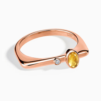 18KT Rose Gold Vermeil Cabochon Citrine Puzzle Stacking Ring - Minimal Bubble Front View