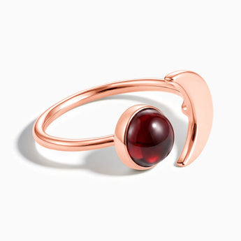 18KT Rose Gold Vermeil Cabochon Garnet Crescent Open Ring - Cosmic Path Front View