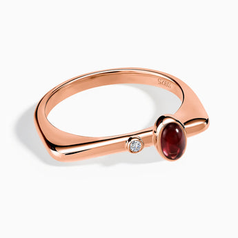 18KT Rose Gold Vermeil Cabochon Garnet Puzzle Stacking Ring - Minimal Bubble Front View