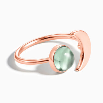 18KT Rose Gold Vermeil Cabochon Green Amethyst Crescent Open Ring - Cosmic Path Front View