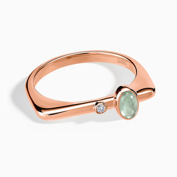 18KT Rose Gold Vermeil Cabochon Green Amethyst Puzzle Stacking Ring - Minimal Bubble Front View