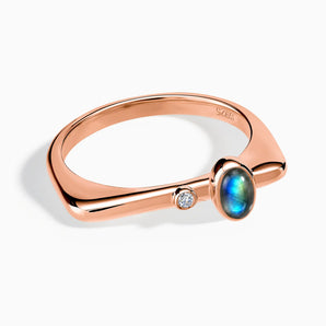 18KT Rose Gold Vermeil Cabochon Labradorite Puzzle Stacking Ring - Minimal Bubble Front View