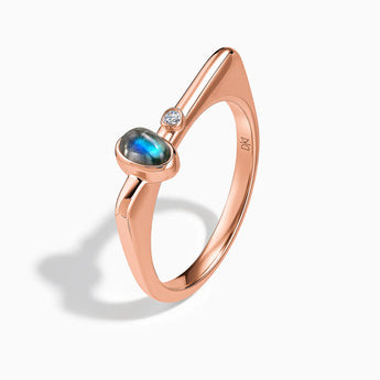 18KT Rose Gold Vermeil Cabochon Labradorite Puzzle Stacking Ring - Minimal Bubble Side View