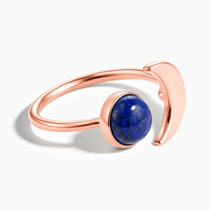 18KT Rose Gold Vermeil Cabochon Lapis Lazuli Crescent Open Ring - Cosmic Path Front View