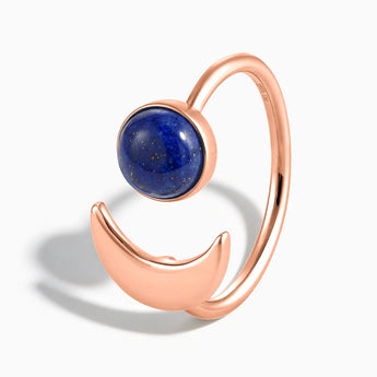 18KT Rose Gold Vermeil Cabochon Lapis Lazuli Crescent Open Ring - Cosmic Path Side View
