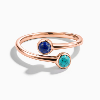 18KT Rose Gold Vermeil Cabochon Lapis Lazuli & Turquoise Ring - Twins Collection Front View